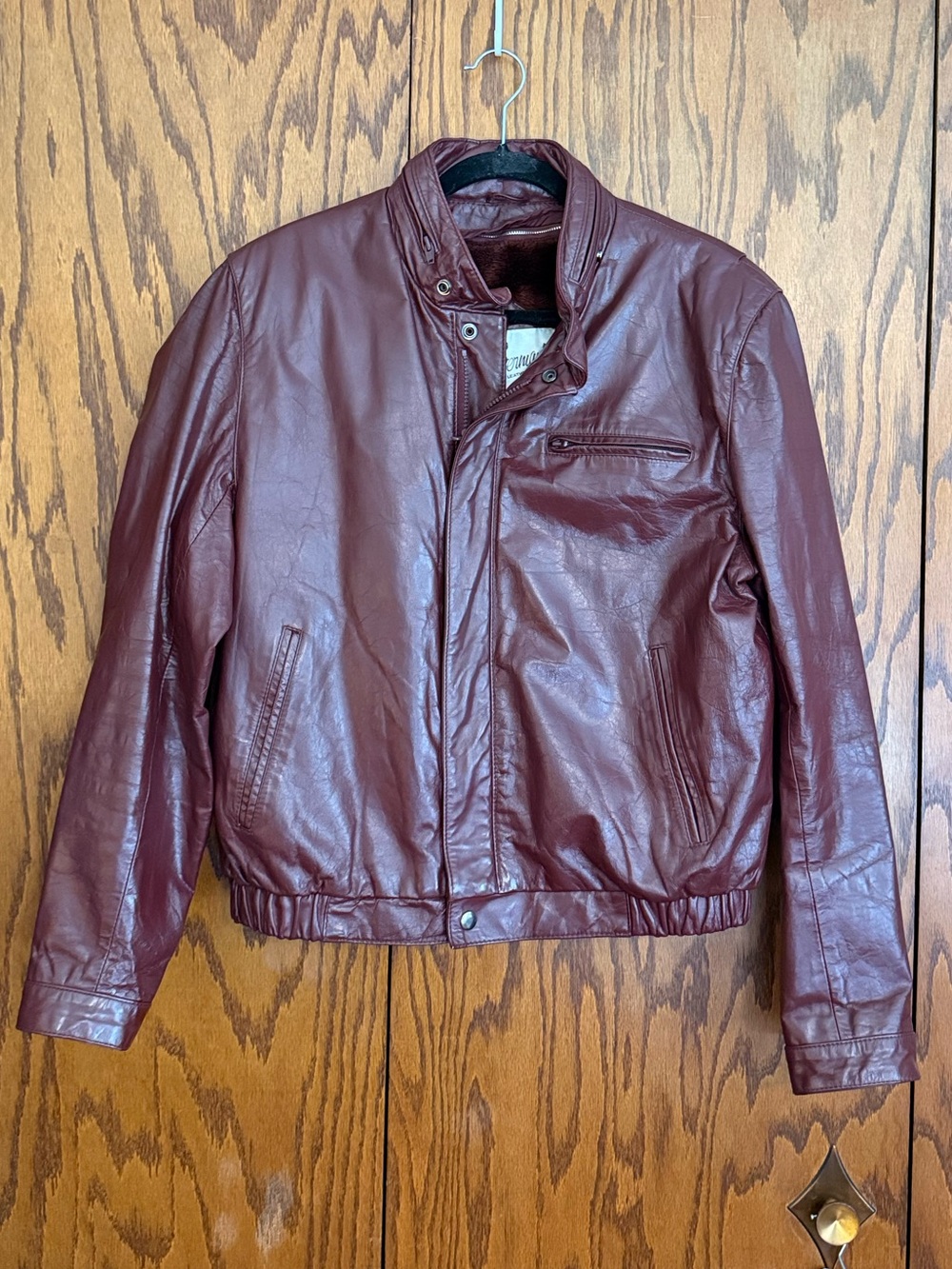 Berman’s The Leather Experts Oxblood Leather Bomber Jacket Fur Lined Sz 40